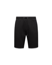 Mens Marc Textured Short in black, a classic fit streetwear short with a distinctive mini-waffle knit fabric and a drawstring waist featuring sleek silver tips. (5)