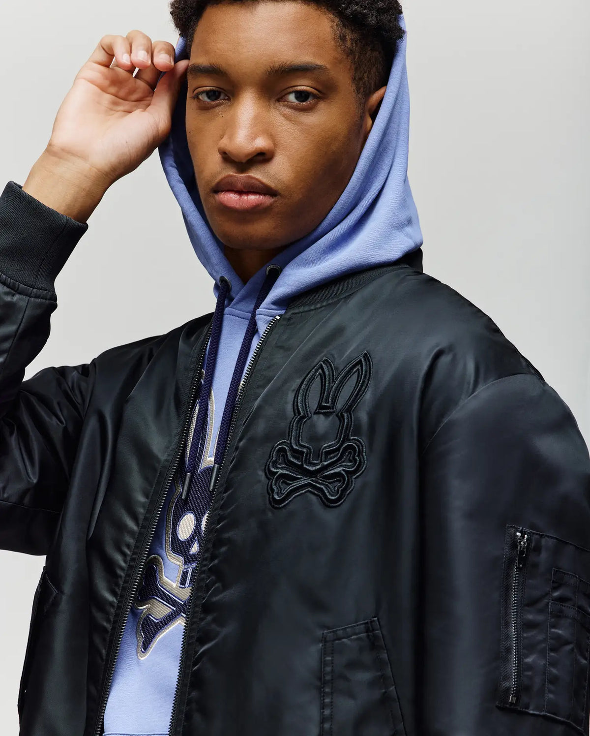 Men's David Oversized Satin Bomber in Black | Psycho Bunny