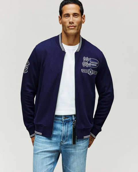Men's Desmond Pique Knit Bomber in Blue | Psycho Bunny