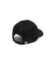 Men's Alfie Baseball Cap in classic black cotton twill, featuring an adjustable strap with a sleek gunmetal Psycho Bunny skull logo engraved buckle at the back. (4)