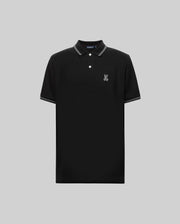 The Psycho Bunny MENS HART PIQUE POLO SHIRT (MT0100032) features black Pima cotton, a two-button collar, white trim, and a small embroidered rabbit logo on the left chest—an essential for modern menswear.
