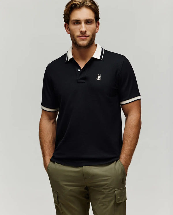 MENS INDIGO TEXTURED COLLAR PIQUE POLO - MT0100082