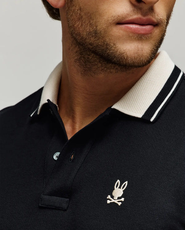 MENS INDIGO TEXTURED COLLAR PIQUE POLO - MT0100082