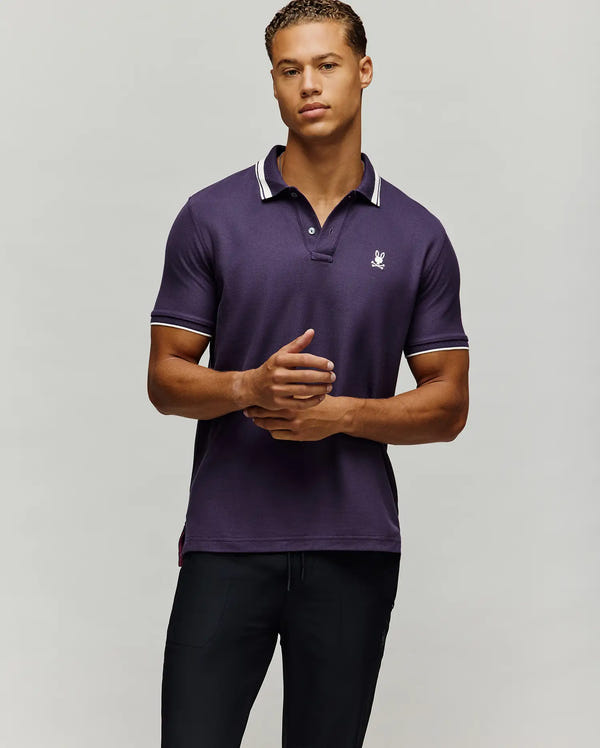 MENS INDIGO TEXTURED COLLAR PIQUE POLO - MT0100082