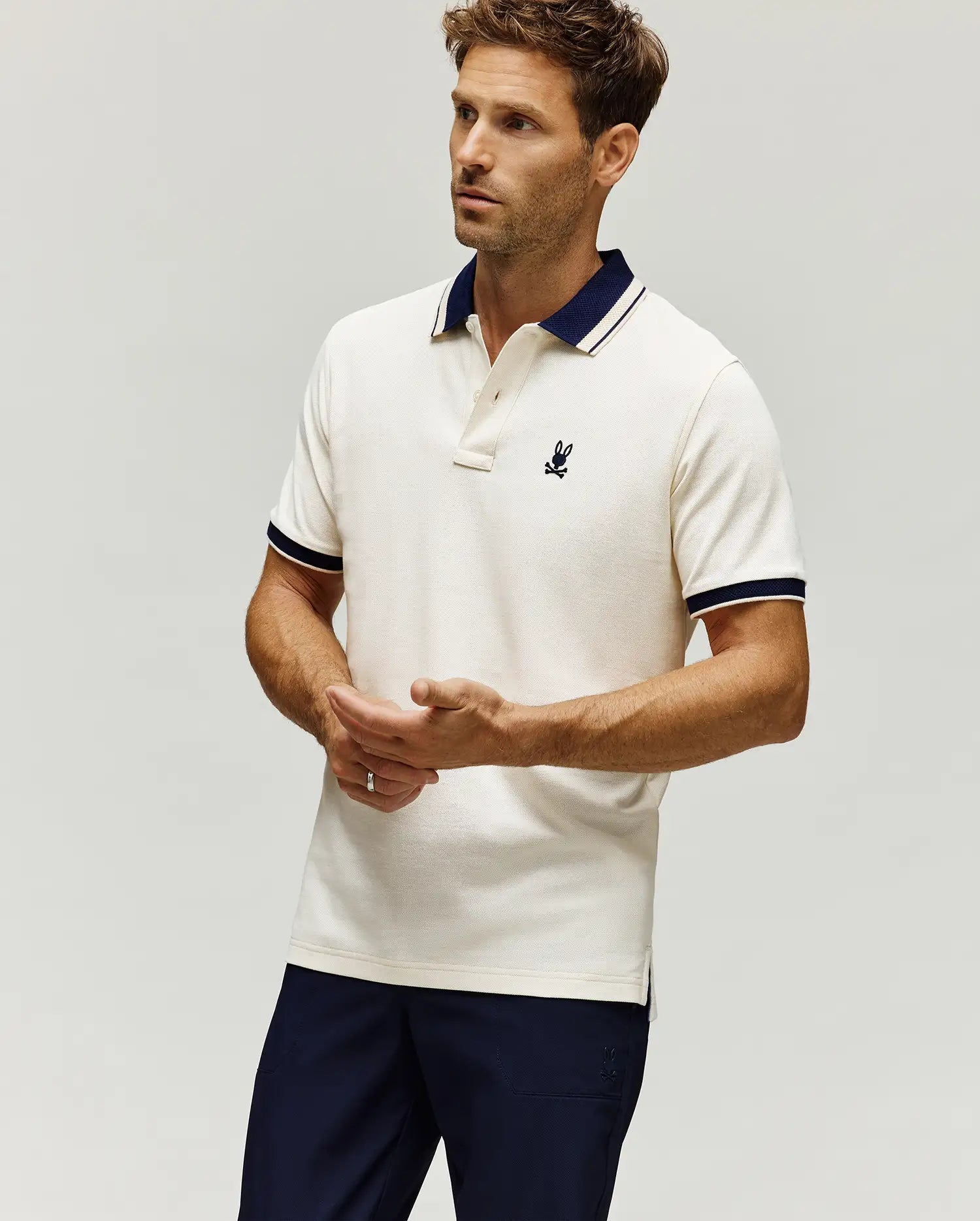 MENS INDIGO TEXTURED COLLAR PIQUE POLO - MT0100082