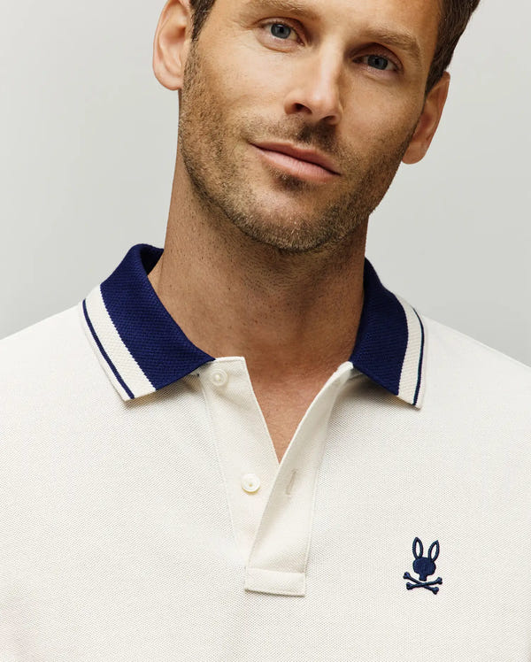 MENS INDIGO TEXTURED COLLAR PIQUE POLO - MT0100082