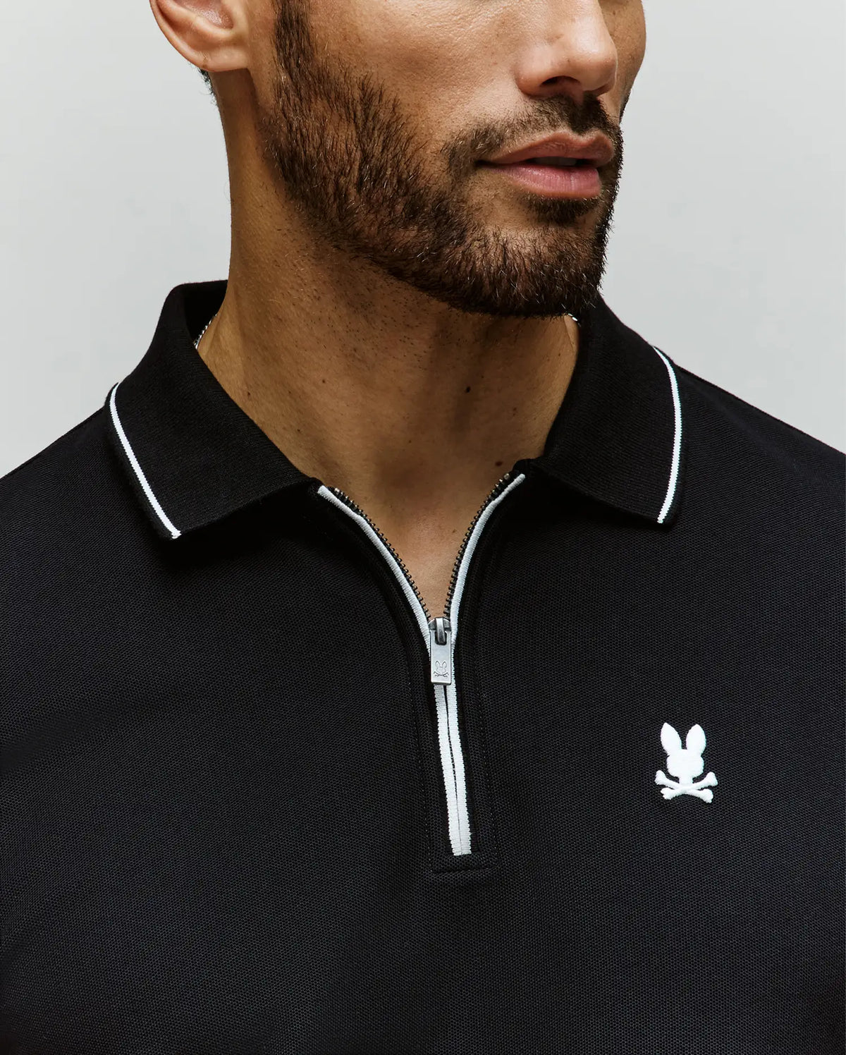 Mens Black Dane Zip Pique Polo | Psycho Bunny