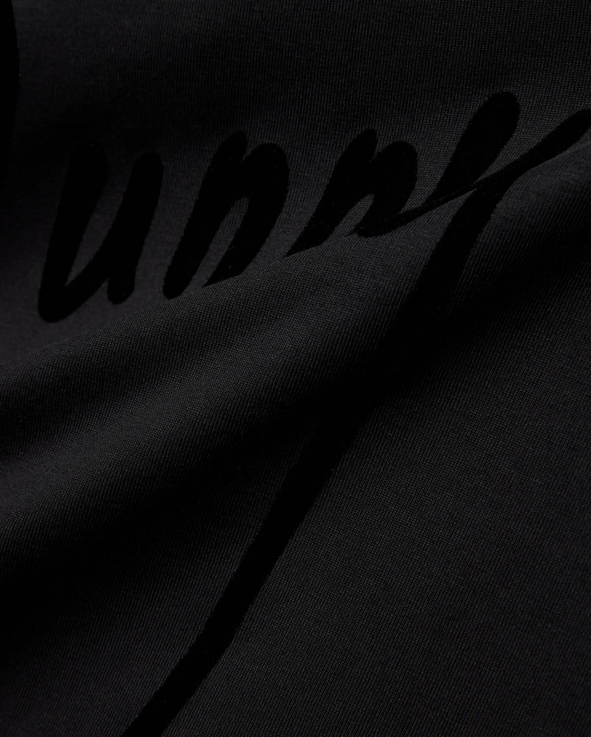 Mens Soren Graphic Tee, a premium black jersey knit t-shirt with a soft drape, featuring a large, subtly textured tonal black script Bunny graphic print, reflecting refined streetwear aesthetics. (6)