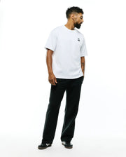 Mens Jaydon Pima Cotton Oversized-Fit Tee in white, featuring a smooth jersey texture and a small, embroidered navy Psycho Bunny skull logo on the left chest. (4)