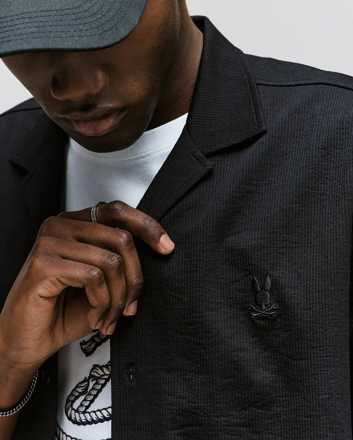 Mens Black Jayme Knit Seersucker Cabana Collar Shirt Psycho Bunny