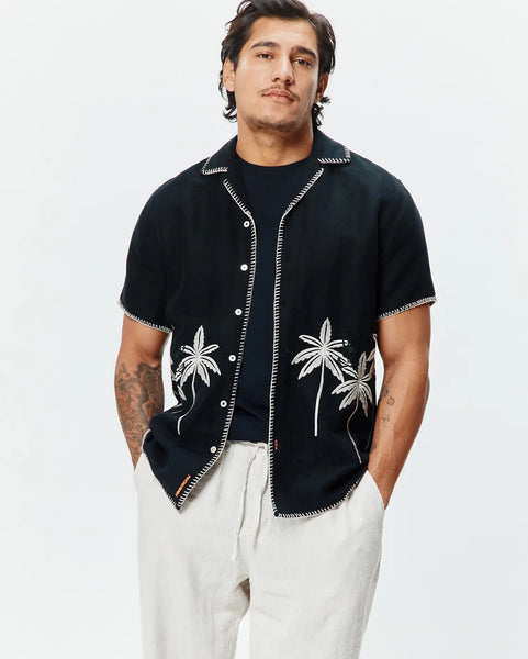 Men's Brad Linen Shirt in Black | Psycho Bunny