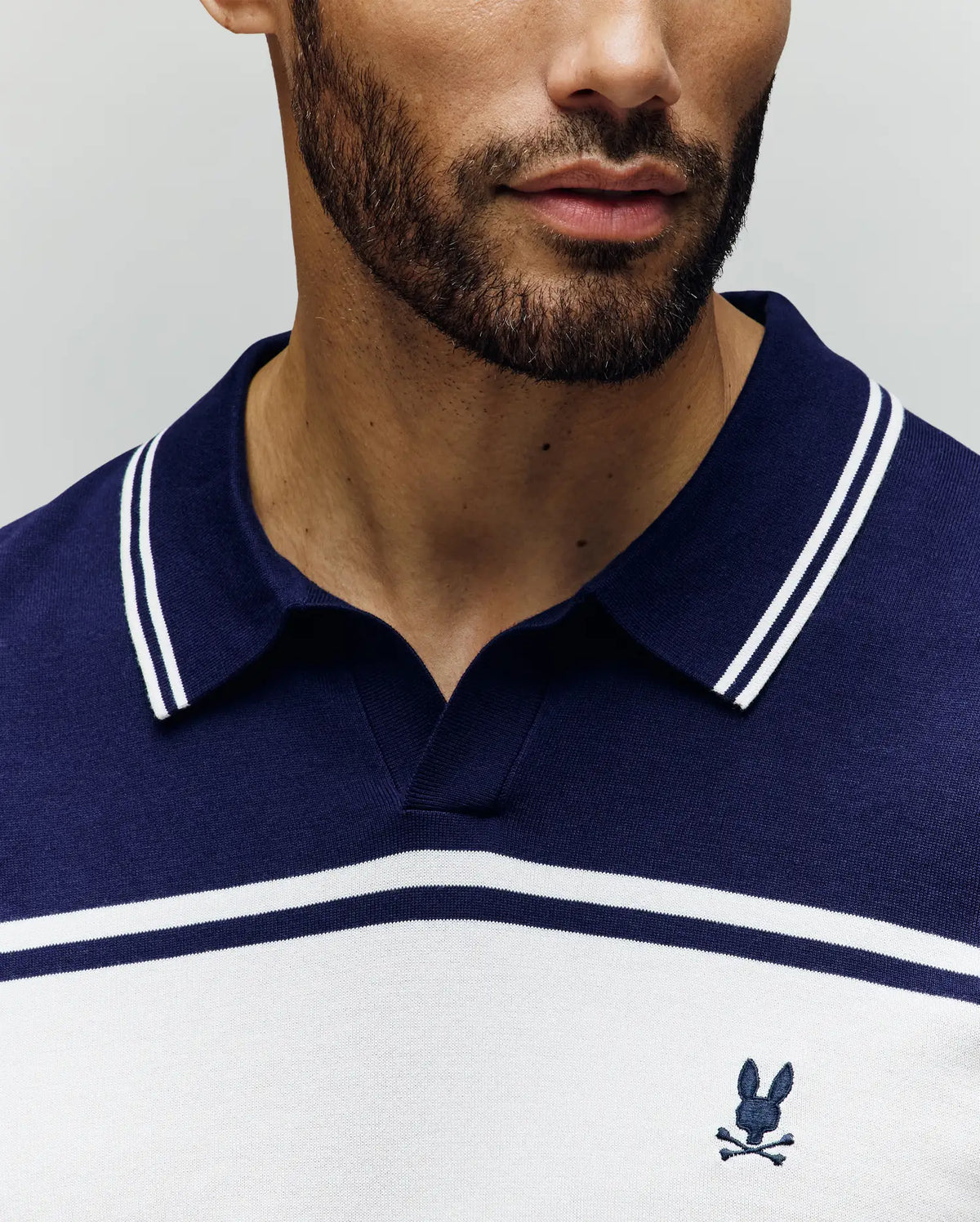 Mens Blue Zavian Stripe Knit Polo | Psycho Bunny