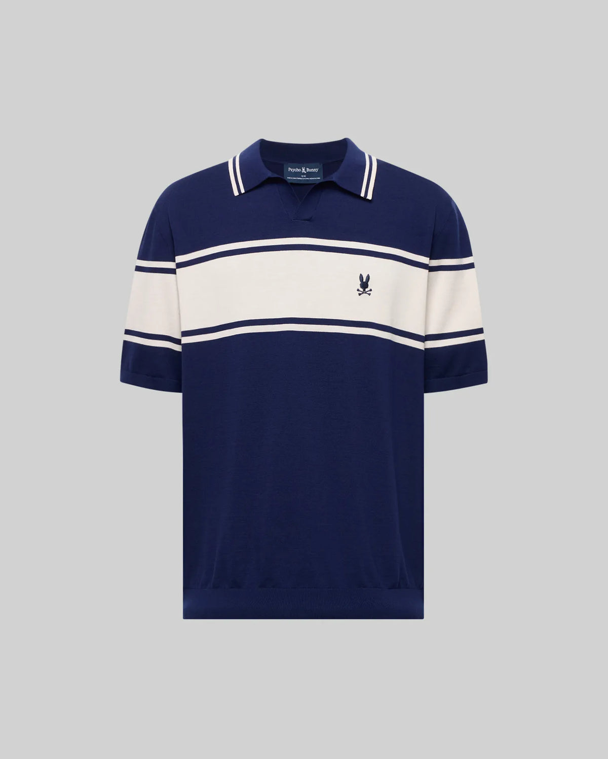 Mens Blue Zavian Stripe Knit Polo | Psycho Bunny