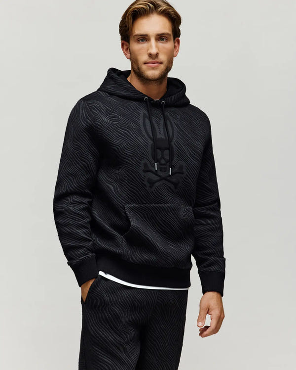 Men's Kendrick Double Knit Jacquard Textured Hoodie in Black