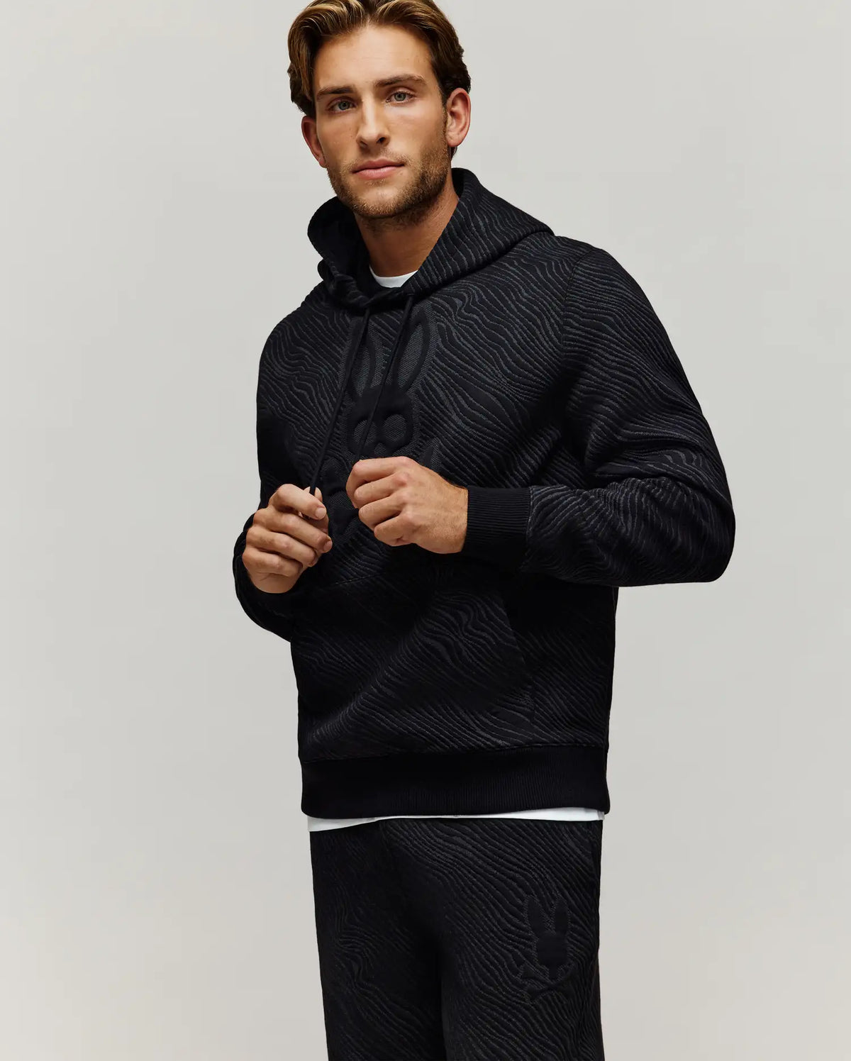 Men's Kendrick Double Knit Jacquard Textured Hoodie in Black