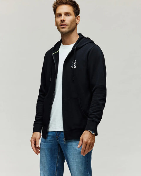 Men's Timothy 4k Full Zip Hoodie in Black | Psycho Bunny