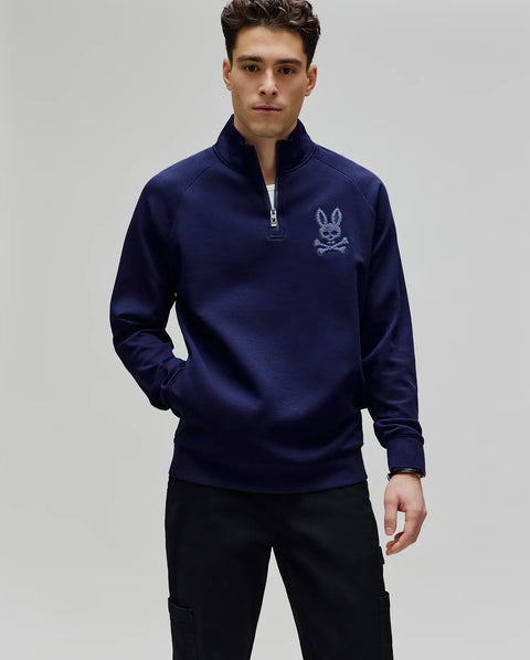 Men's Tate 1/4 Zip Chenille Embroidered Pullover in Blue | Psycho