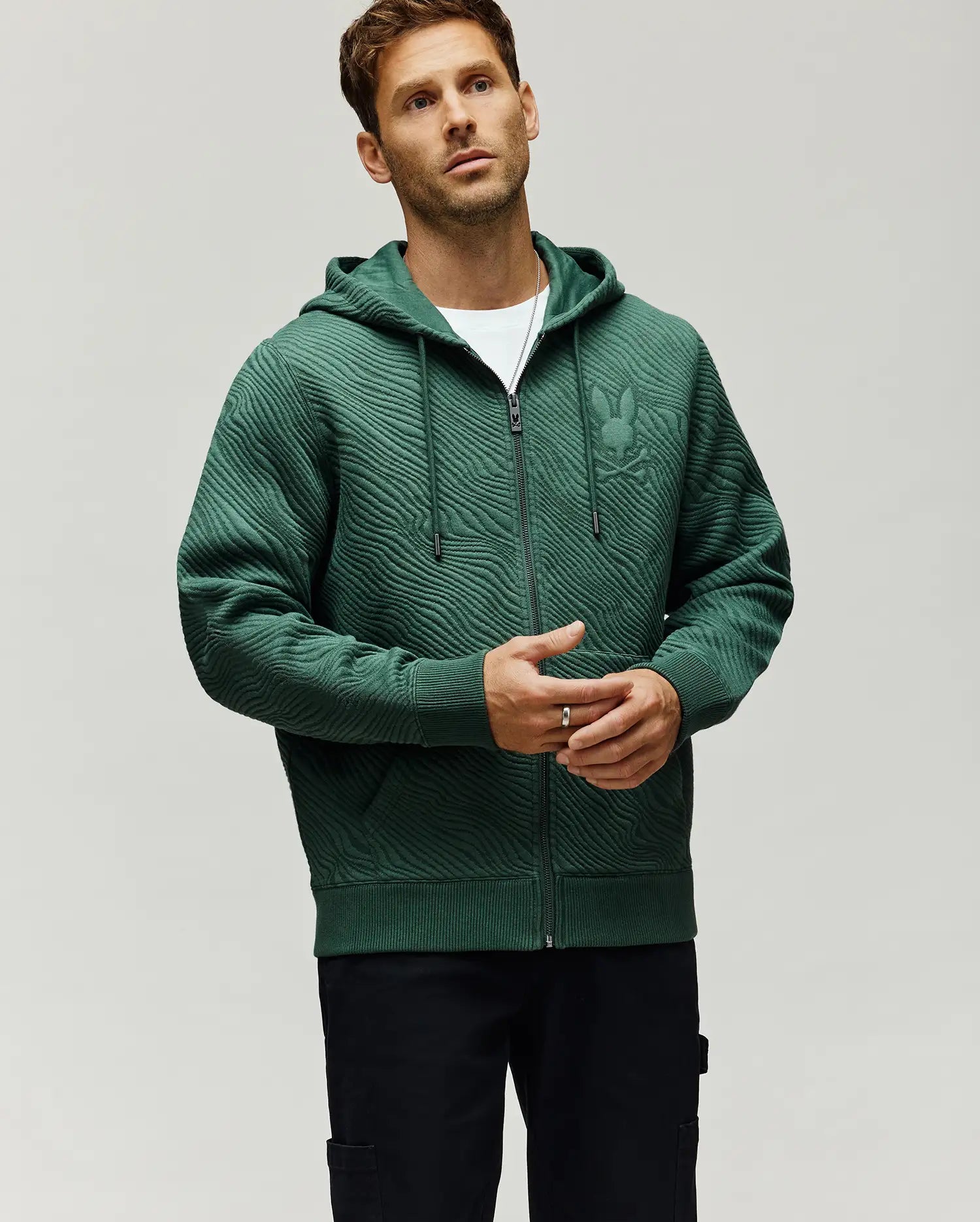 MENS KENDRICK DOUBLE KNIT JACQUARD ZIP TEXTURED HOODIE - MT0500149