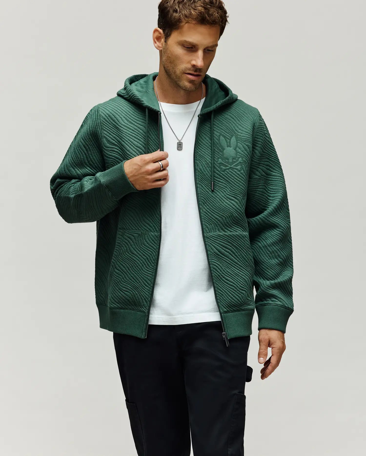 MENS KENDRICK DOUBLE KNIT JACQUARD ZIP TEXTURED HOODIE - MT0500149