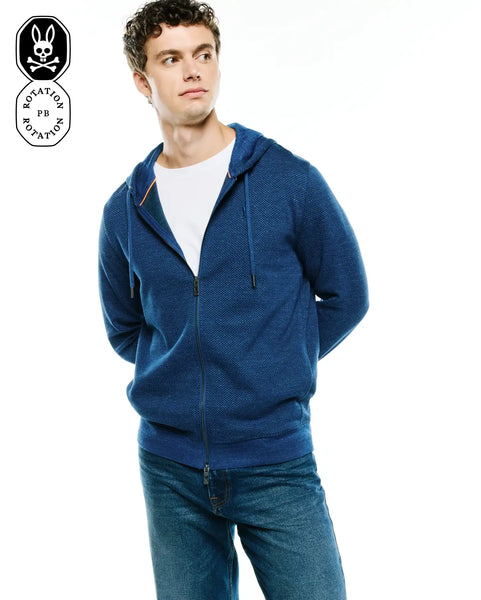 Men's Marc Textured Zip Hoodie in Navy | Psycho Bunny