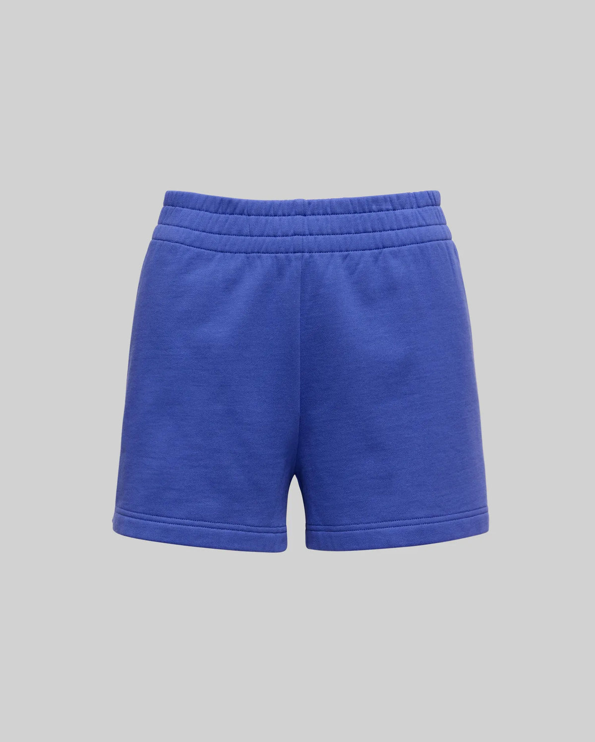 Womens Olivia Fleece Short in a vibrant periwinkle blue, featuring a relaxed fit, soft fleece fabric, and a comfortable elastic waistband for refined streetwear style.