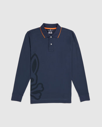 MENS CHATHAM SIDE BUNNY NAVY BLUE LONG SLEEVE POLO