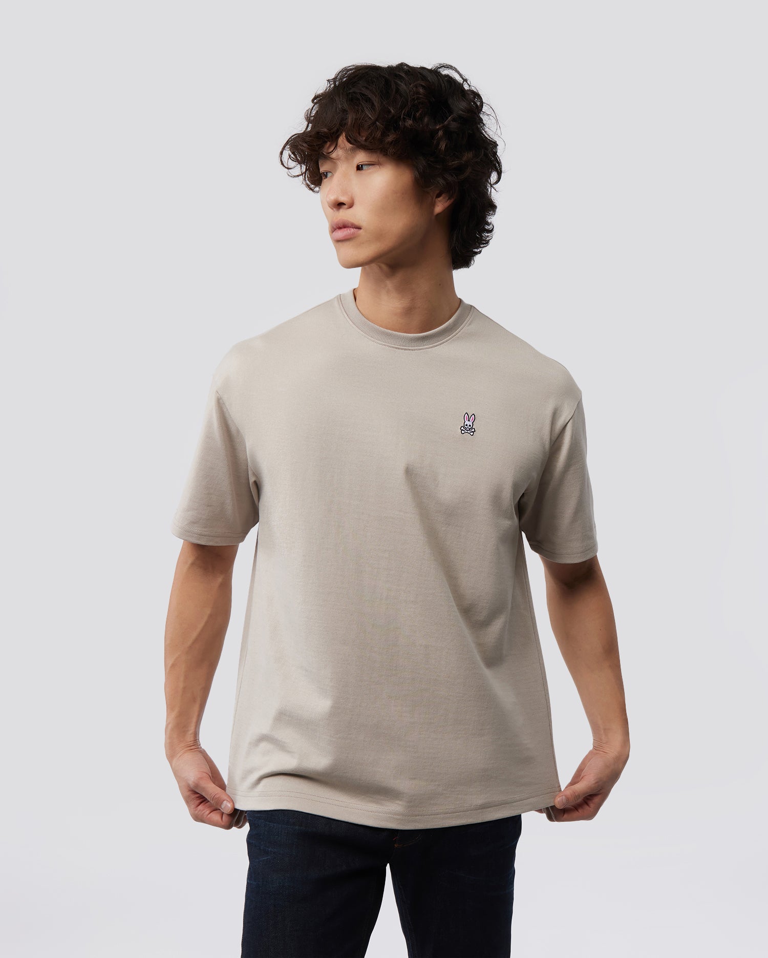 Mens Beige Relaxed Fit Classic Crew Neck Tee | Psycho Bunny